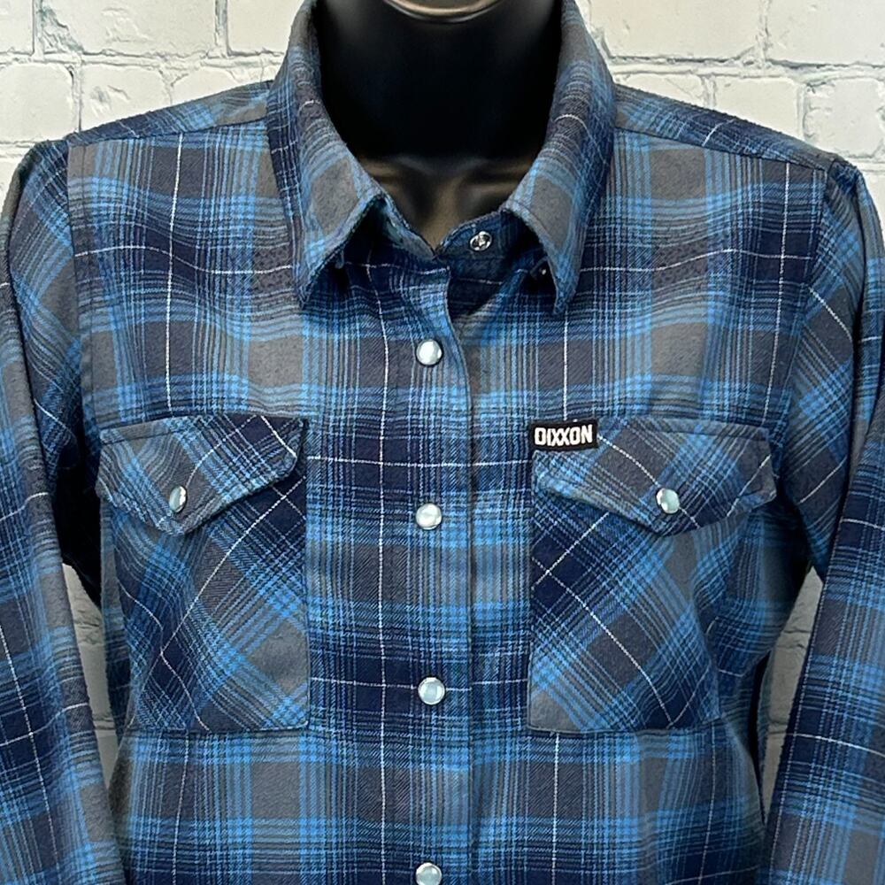 Dixxon Flannel Co Pearl Snap Button Front Shirt Western Plaid Blue Womens Small